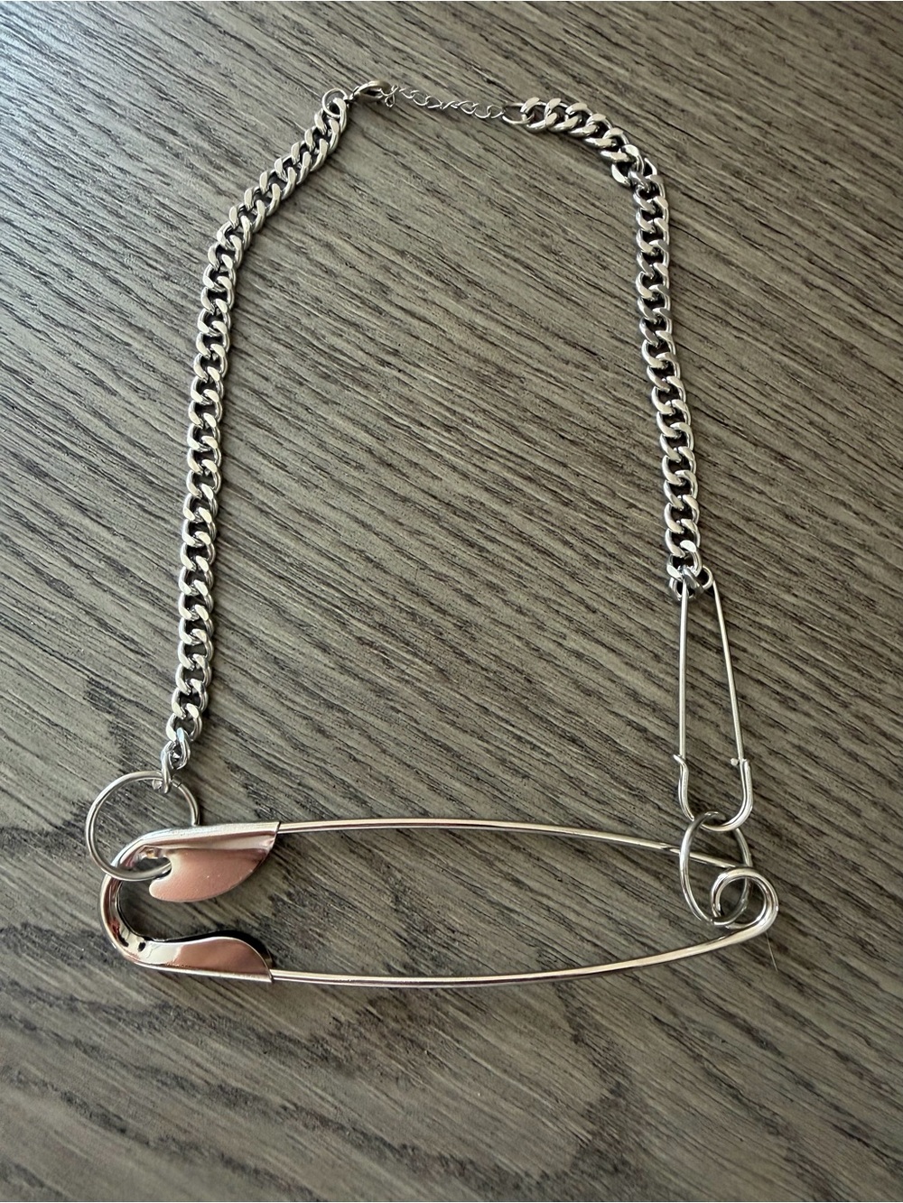 Oversized Safety Pin Statement  Chain Necklace